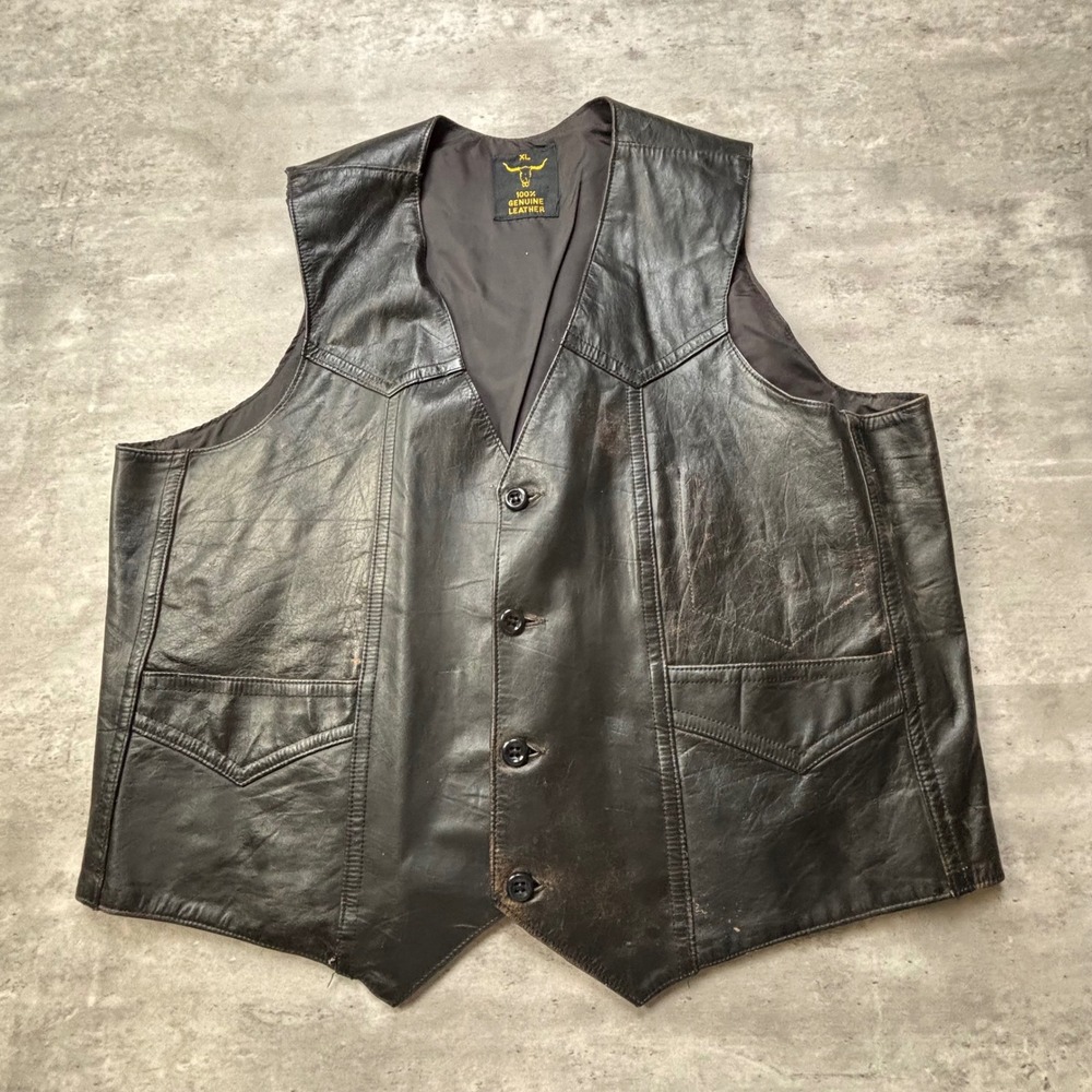 Unbranded Leather Biker Vest Extra Large Brown Distressed Western Motorcycle